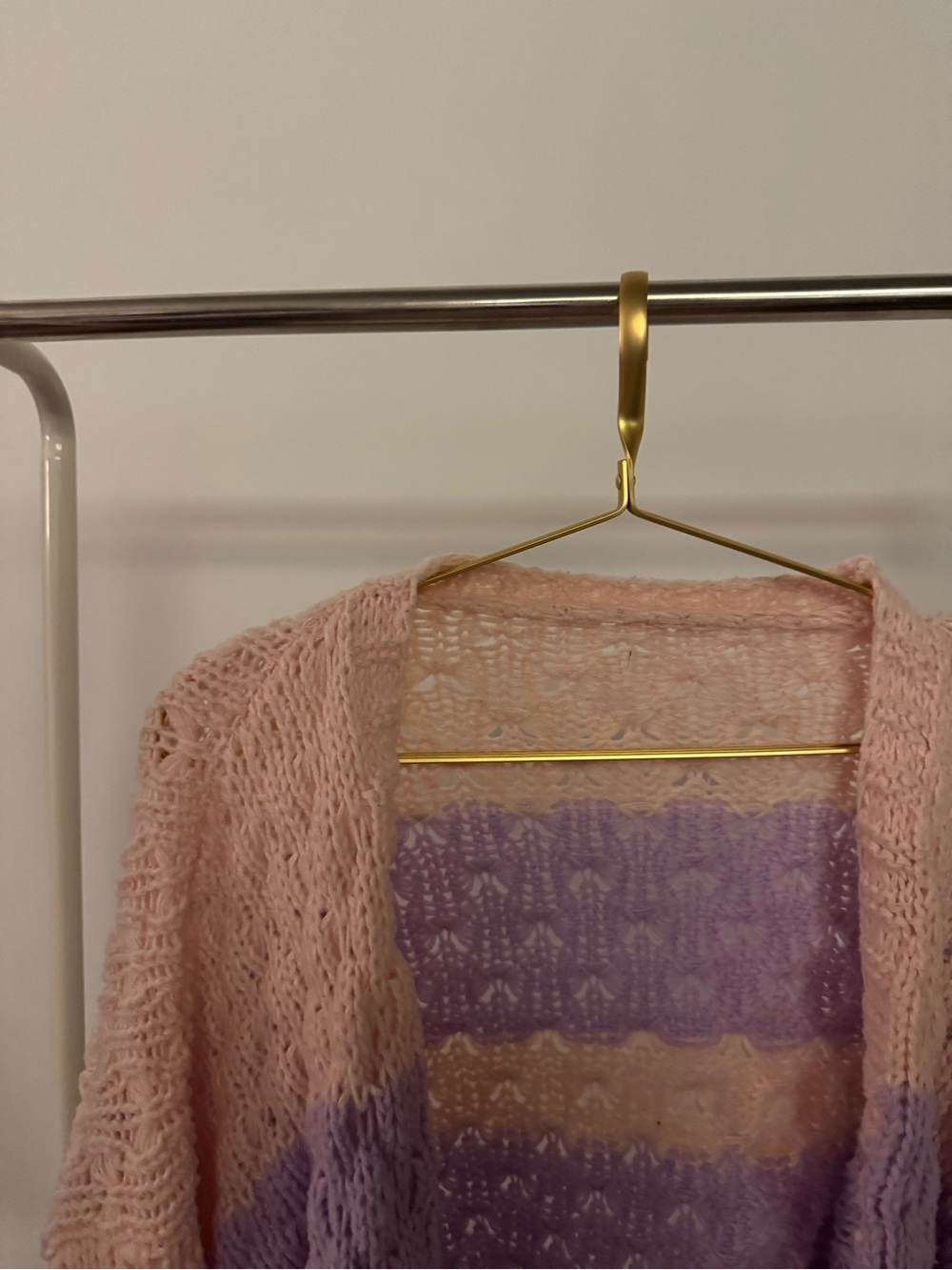 Hand knit Soft Open-Front Women's Cardigan in Pink and Lavender